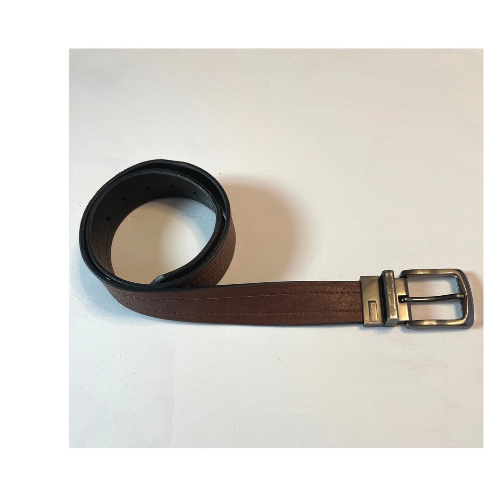 Levi's Men Leather Belt Reversible Stitch Detail Size S 30-32 Brown Black